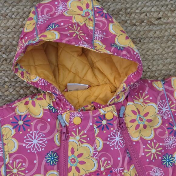 Hanna Andersson Snowsuit Multicolor Floral Hooded Quilted Lined Full Zipper 80cm - Picture 5 of 9